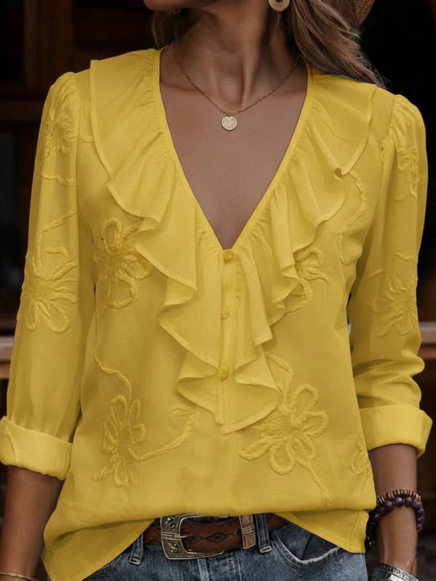 Nalevia - Top à manches longues, col V, au toucher doux