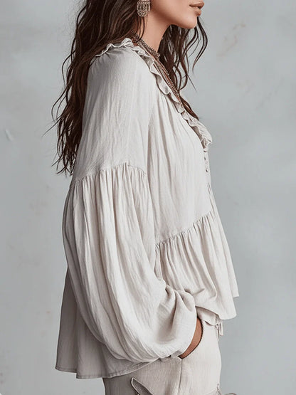 Narella - Blouse à volants, décolleté en V