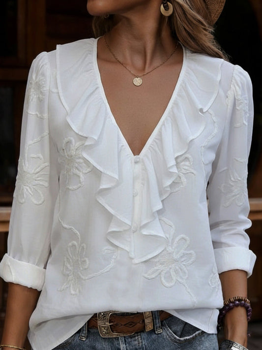 Nalevia - Top à manches longues, col V, au toucher doux