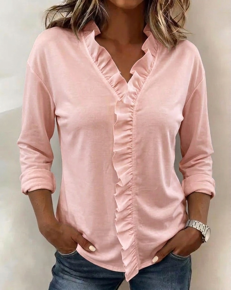 Maeryn - Blouse haut de gamme à volants avec décolleté en V