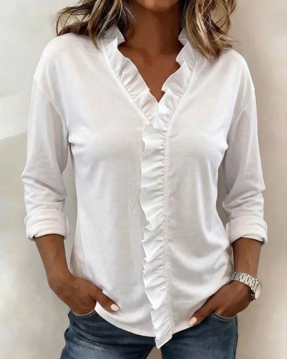 Maeryn - Blouse haut de gamme à volants avec décolleté en V